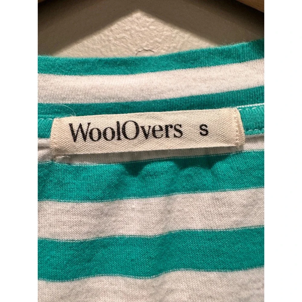 WoolOvers‎ Lace Insert 3/4 Sleeve Tee Shirt Jade White Stripe Size Small Cotton